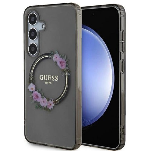 Guess IML Flowers Wreath MagSafe case for Samsung Galaxy S24 - black