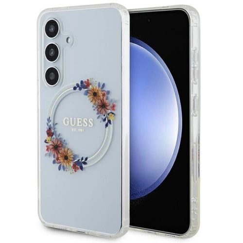 Guess IML Flowers Wreath MagSafe case for Samsung Galaxy S24 - transparent