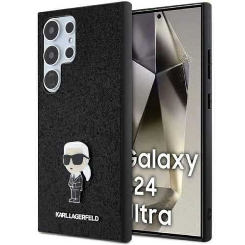 Karl Lagerfeld Fixed Glitter Ikonik Logo Metal Pin Case for Samsung Galaxy S24 Ultra - Black