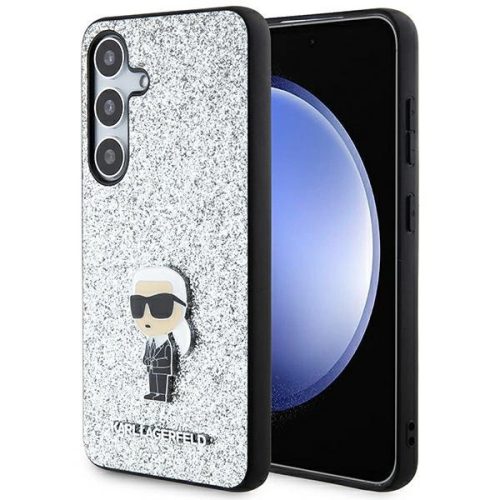 Karl Lagerfeld Fixed Glitter Ikonik Logo Metal Pin Case for Samsung Galaxy S24 - Silver