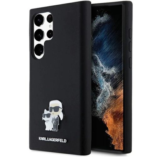 Karl Lagerfeld Silicone Karl&Choupette Metal Pin case for Samsung Galaxy S23 Ultra - black