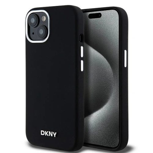 DKNY Liquid Silicone Small Metal Logo MagSafe Case for iPhone 14/15/13 - Black