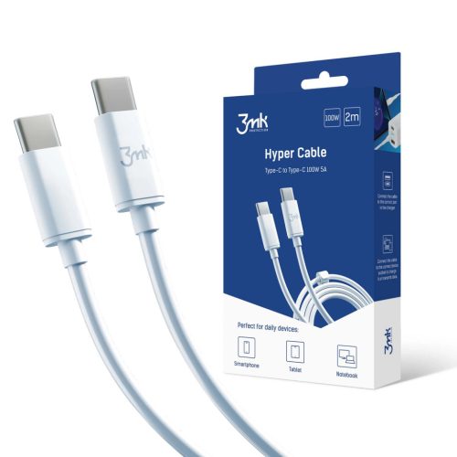 3mk Hyper Cable USB-C / USB-C 100W 2m - white