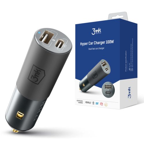 3mk Hyper Car Charger USB-C USB-A 100W - silver