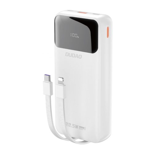 Dudao K15Pro Powerbank 20000mAh 22.5W PD USB-C / USB-A / built-in Lightning and USB-C cables - white