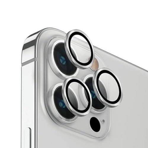 Uniq Optix Aluminum Camera Lens Protector for iPhone 14 Pro / 14 Pro Max camera lens with applicator - silver