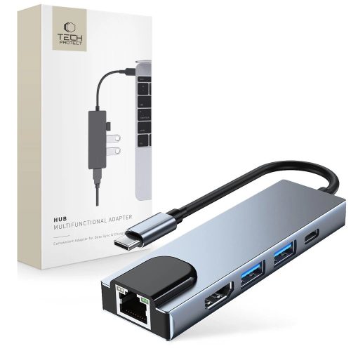 HUB Tech-Protect V3 5in1 USB-C - USB-A 3.0 / USB-A 2.0 / USB-C / HDMI / RJ45 - gray