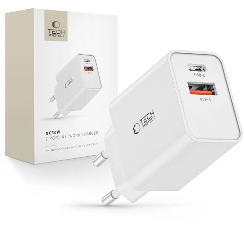 Tech-Protect NC30W USB-C PD 30W / USB-A QC 3.0 network charger - white