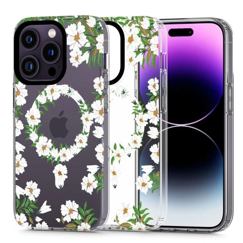 Tech-Protect MagMood MagSafe case for iPhone 14 Pro Max - white daisies