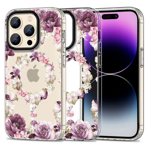 Tech-Protect MagMood MagSafe case for iPhone 15 Pro Max - purple roses