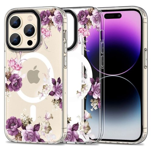 Tech-Protect MagMood MagSafe case for iPhone 15 Pro Max - purple flowers