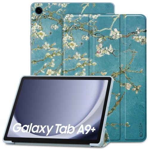 Tech-Protect SmartCase case for Samsung Galaxy Tab A9+ 11" X210 / X215 / X216 - blue with sakura flowers