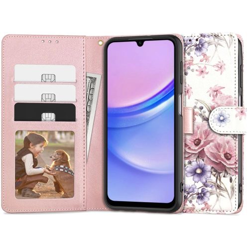 Tech-Protect Wallet case for Samsung Galaxy A15 4G / 5G - pink flowers