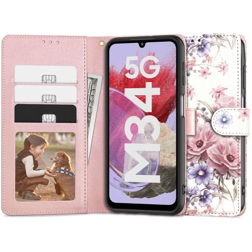 Tech-Protect Wallet case for Samsung Galaxy M34 5G - pink flowers