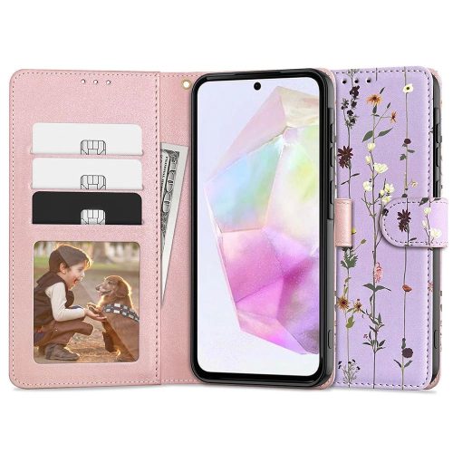 Tech-Protect Wallet case for Samsung Galaxy A35 5G - purple flowers