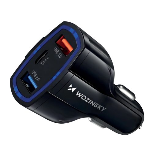 Wozinsky car charger USB x2 and USB C black (WCC-01)