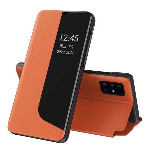 Huawei P40 Lite Notesz Tok BookCase View Elegant Kitámasztható Narancssárga