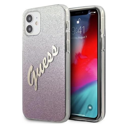 Guess GUHCP12SPCUGLSPI iPhone 12 mini 5.4" pink/pink hardcase Glitter Gradient Script