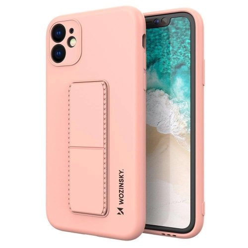 Wozinsky Kickstand Case iPhone 11 Pro pink silicone case with stand