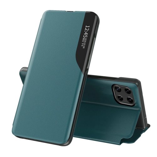 Eco Leather View Case elegant bookcase type case with kickstand for Samsung Galaxy A22 4G green