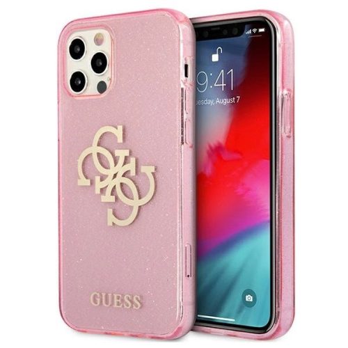 Guess GUHCP12LPCUGL4GPI iPhone 12 Pro Max 6.7" pink/pink hard case Glitter 4G Big Logo