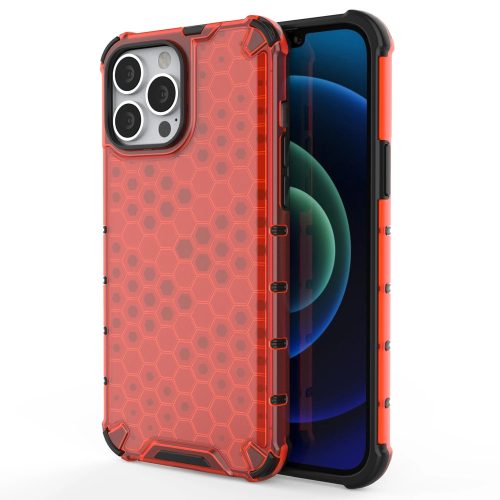Apple iPhone 13 Pro Max Ütésálló Szilikon Tok Honeycomb TPU Armor Piros