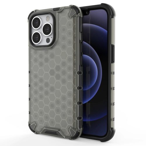Apple iPhone 13 Pro Ütésálló Szilikon Tok Honeycomb TPU Armor Fekete