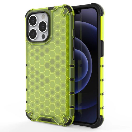 Apple iPhone 13 Pro Ütésálló Szilikon Tok Honeycomb TPU Armor Zöld