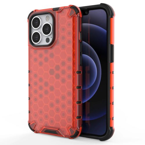Apple iPhone 13 Pro Ütésálló Szilikon Tok Honeycomb TPU Armor Piros