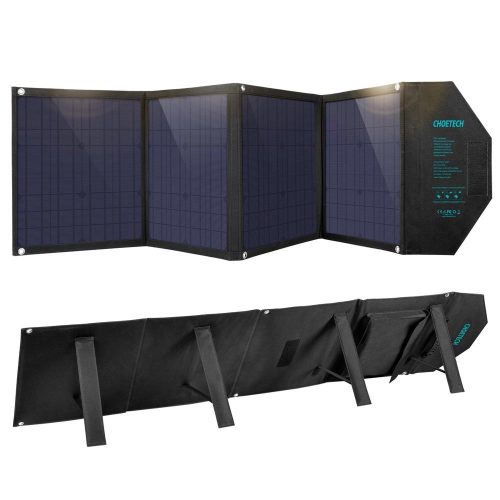 Choetech SC007 solar charger, large, foldable, 80W DC / USB-C / 2x USB-A PD, QC - black