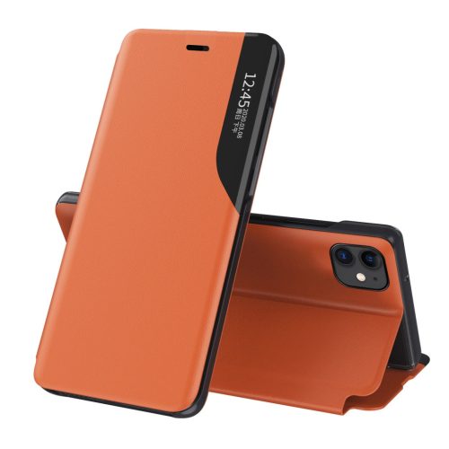 Eco Leather View Case elegant bookcase type case with kickstand for iPhone 13 mini orange