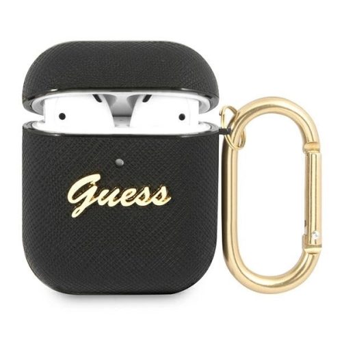 Guess GUA2SASMK AirPods cover black/black Saffiano Script Metal Collection