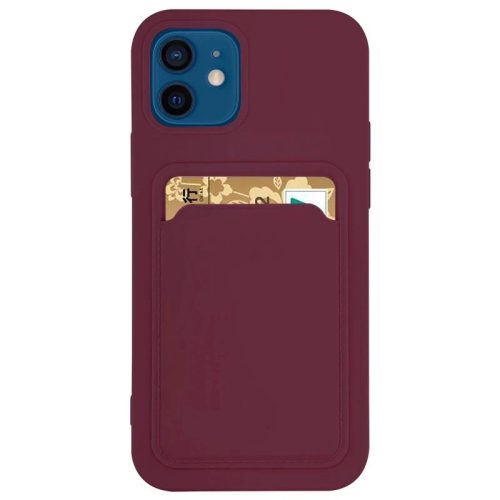 Card Case Silicone Wallet Case with Card Slot Documents for iPhone 12 Pro Max Burgundy