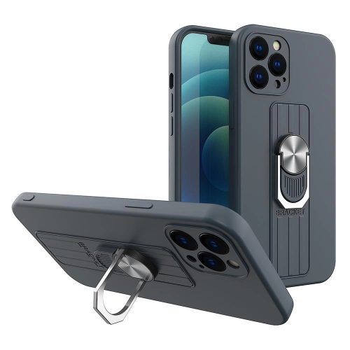 Ring Case silicone case with finger grip and stand for iPhone XS Max dark blue