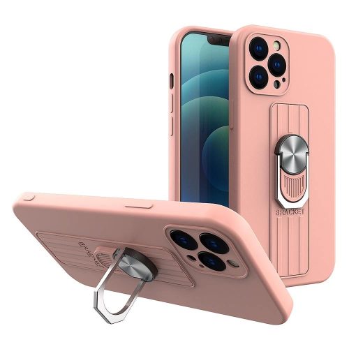 Ring Case silicone case with finger grip and stand for iPhone 11 Pro Max pink