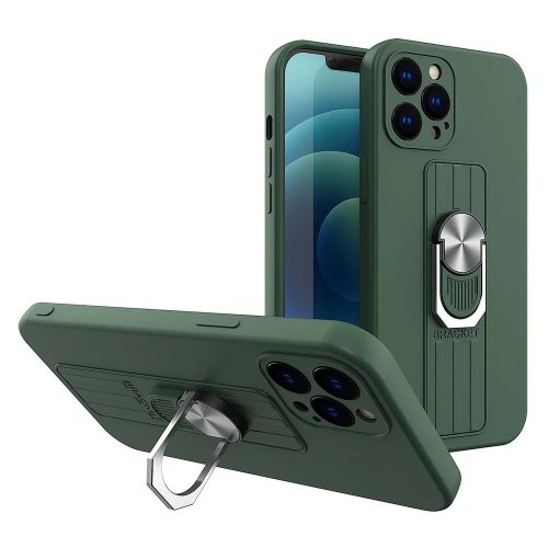 Ring Case silicone case with finger grip and stand for Samsung Galaxy S21 5G dark green