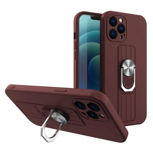 Ring Case silicone case with finger grip and stand for Xiaomi Redmi 10X 4G / Xiaomi Redmi Note 9 brown