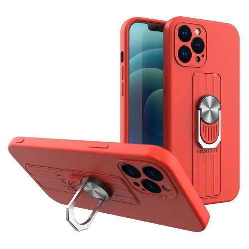 Ring Case silicone case with finger grip and stand for Samsung Galaxy A12 red