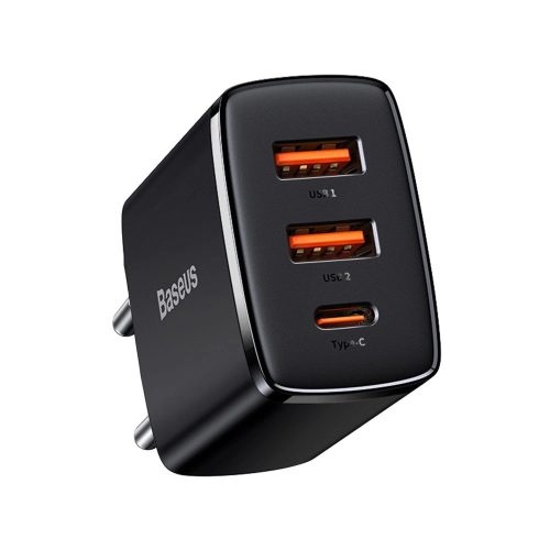 Baseus Compact fast charger 2x USB / USB Type C 30W 3A Power Delivery Quick Charge black (CCXJ-E01)