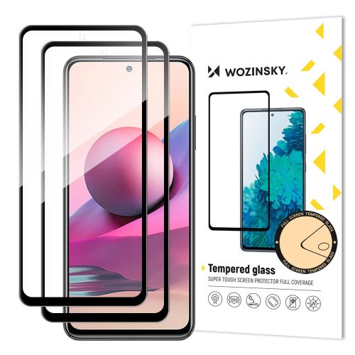 Wozinsky Set of 2x Super Durable Full Glue Tempered Glass Full Screen with Frame Case Friendly Xiaomi Redmi Note 10 / Redmi Note 10S / Redmi Note 11 Global / Redmi Note 11S Global Black