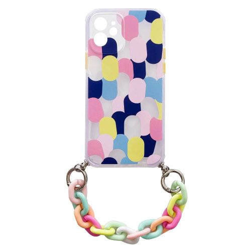 Color Chain Case gel flexible elastic case cover with a chain pendant for iPhone 12 Pro multicolour