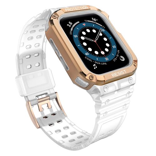 Protect Strap Band Case Wristband for Apple Watch 7 / 6 / 5 / 4 / 3 / 2 / SE (45 / 44 / 42mm) Case Armor Watch Cover Transparent / Rose Gold