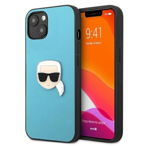 Karl Lagerfeld KLHCP13MPKMB iPhone 13 6,1" niebieski/blue hardcase Leather Ikonik Karl's Head Metal