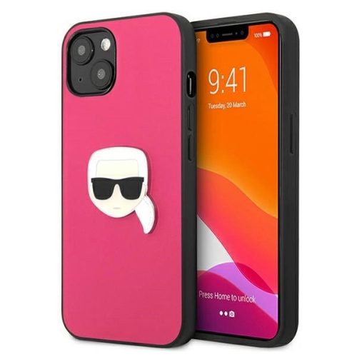 Karl Lagerfeld KLHCP13SPKMP iPhone 13 mini 5,4" różowy/pink hardcase Leather Ikonik Karl's Head Metal