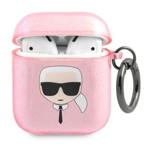 Karl Lagerfeld KLA2UKHGP AirPods cover różowy/pink Glitter Karl's Head