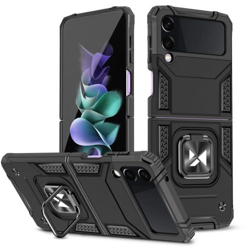 Wozinsky Ring Armor tough hybrid case cover + magnetic holder for Samsung Galaxy Z Flip 3 black