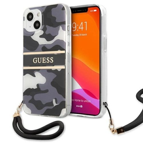 Guess GUHCP13MKCABBK iPhone 13 6.1" black/black hardcase Camo Strap Collection