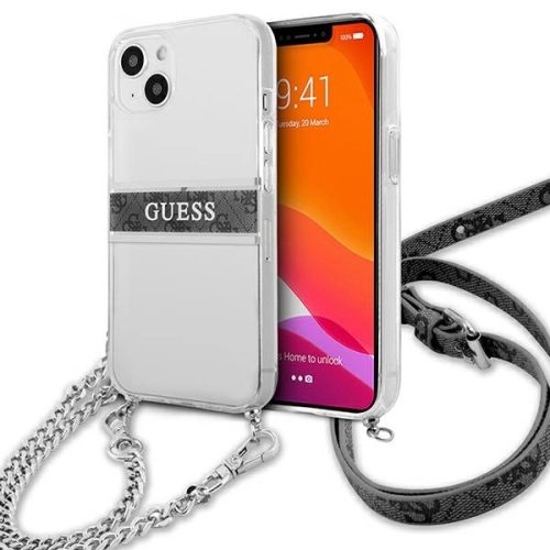 Guess GUHCP13SKC4GBSI iPhone 13 mini 5.4" Transparent hardcase 4G Gray Strap Silver Chain