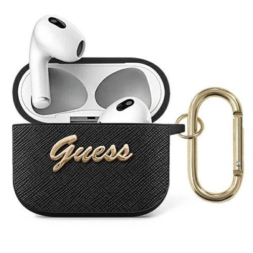 Guess GUA3SASMK AirPods 3 cover black/black Saffiano Script Metal Collection