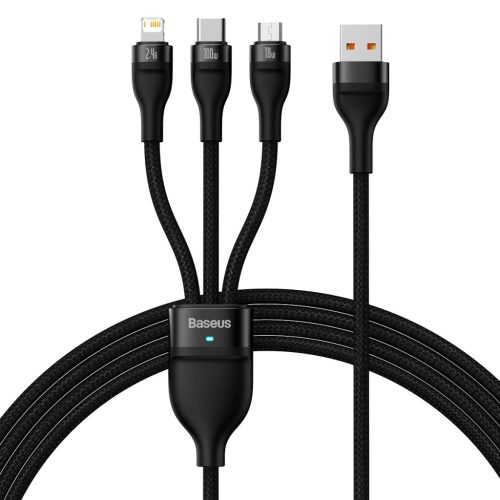 Baseus Flash Series II cable USB - USB Type C / Lightning / micro USB 100 W 1.2 m black (CASS030001)